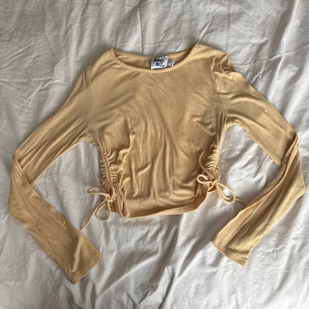 Princess Polly Cream Ruched Crop Top
